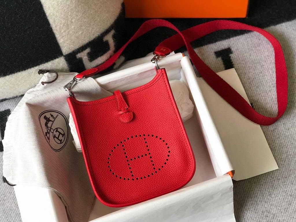 Hermes Evelyne Bag Hermes Mini Crossbody Bag 20411 Silver Buckle Dark Red