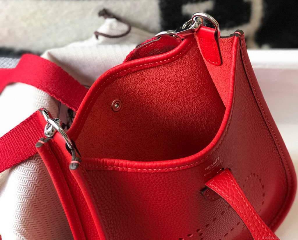 Hermes Evelyne Bag Hermes Mini Crossbody Bag 20411 Silver Buckle Dark Red