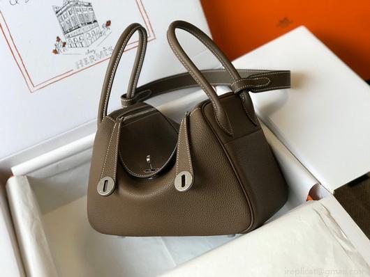 Hermes Lindy 26cm Designer Tote Shoulder Bags Gray Silver