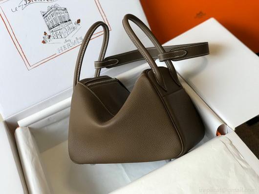 Hermes Lindy 26cm Designer Tote Shoulder Bags Gray Silver