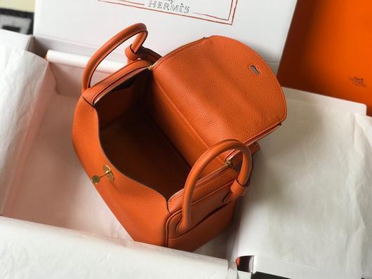 Hermes Lindy 26cm Designer Tote Shoulder Bags Orange Gold