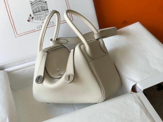 Hermes Lindy 26cm Designer Tote Shoulder Bags Wihte Silver
