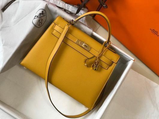 Hermes Sellier Kelly 28cm of Epsom Leather Bag 20334 Yellow