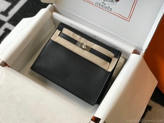 Hermes Kelly 22cm of Danse Leather Bag 20350 Black
