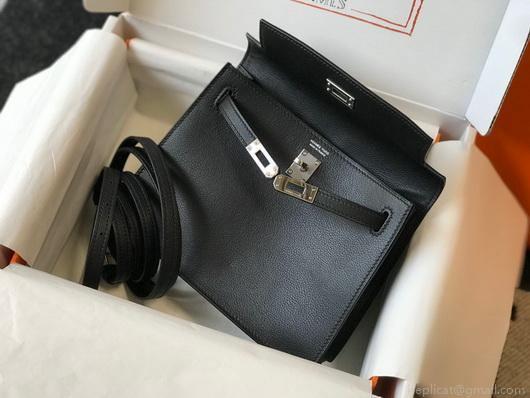Hermes Kelly 22cm of Danse Leather Bag 20350 Black