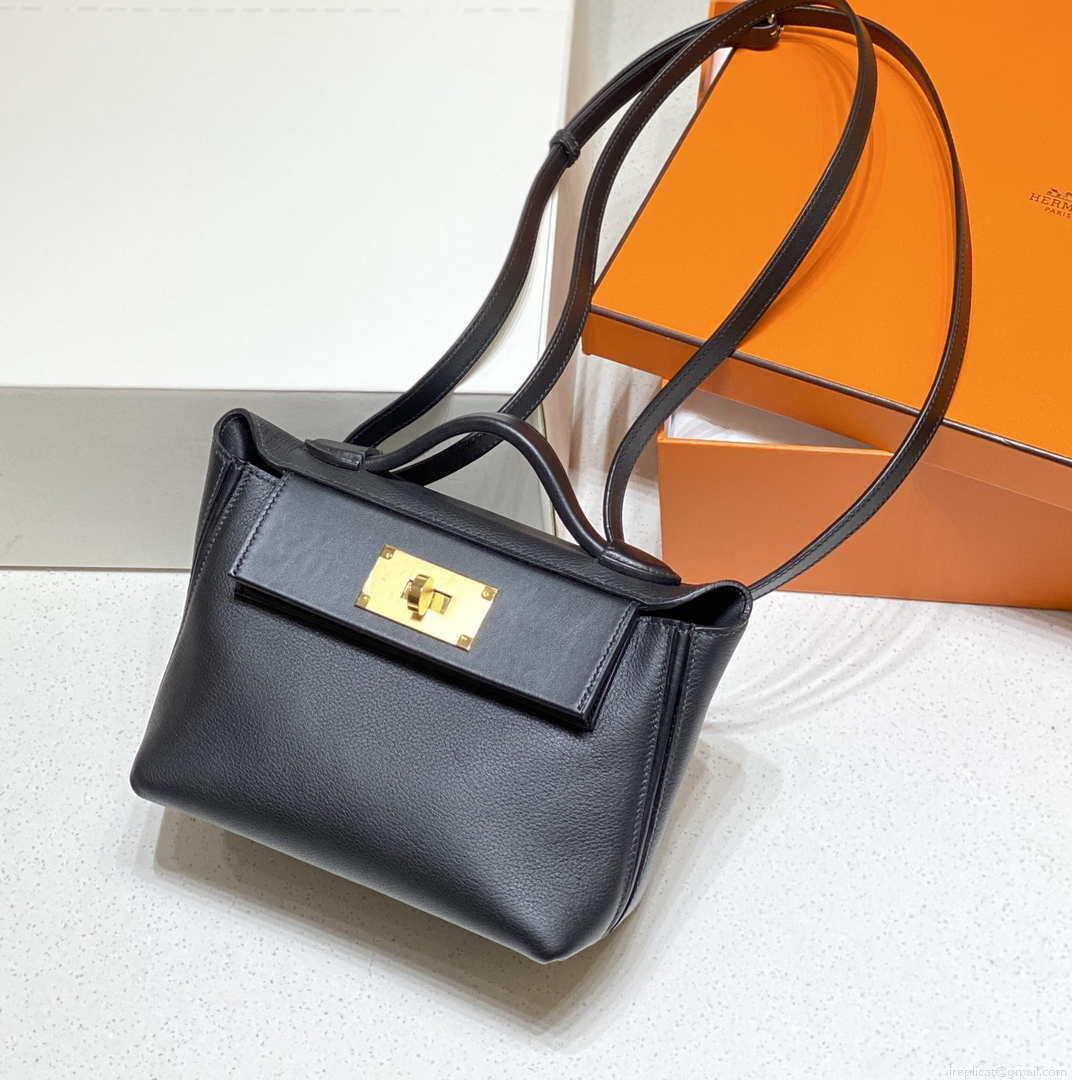 Hermes Mini 2424 Leather 21cm H230263 Black