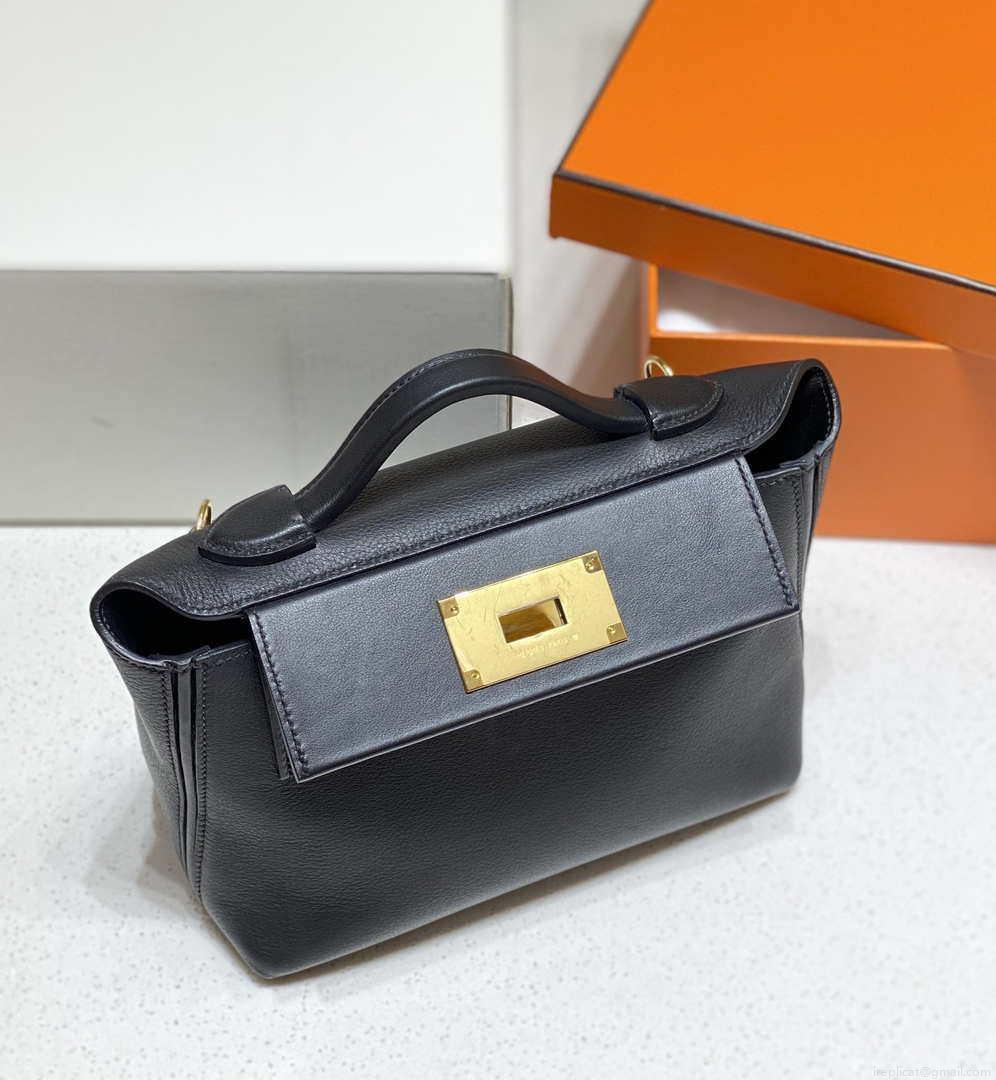 Hermes Mini 2424 Leather 21cm H230263 Black
