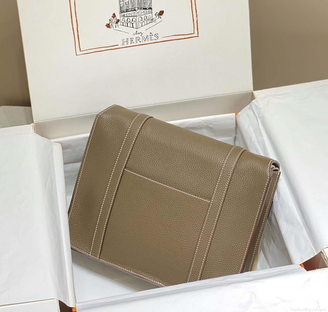 Hermes H074774CK37 Steve light messenger bag 34cm Elephant gray