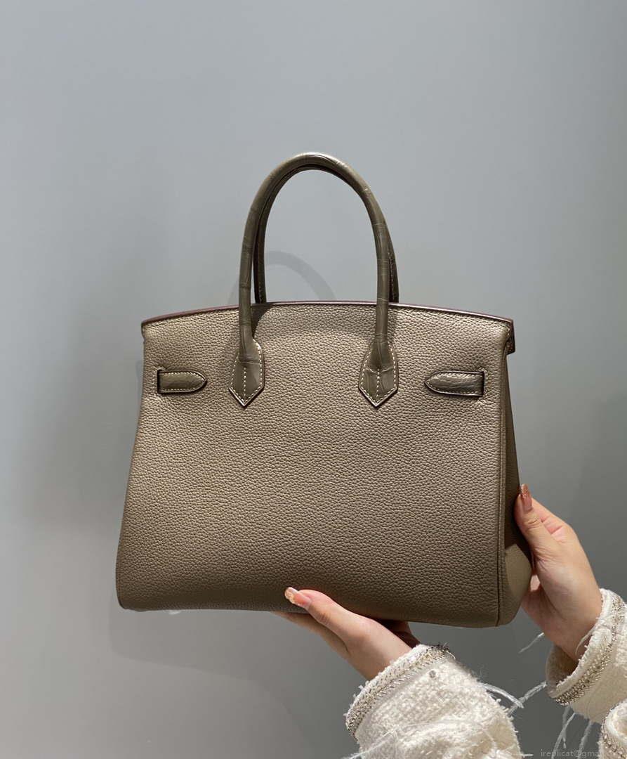 Hermes Birkin Tote Bag Togo Leather With High Gloss Nile Crocodile Emerald H28812