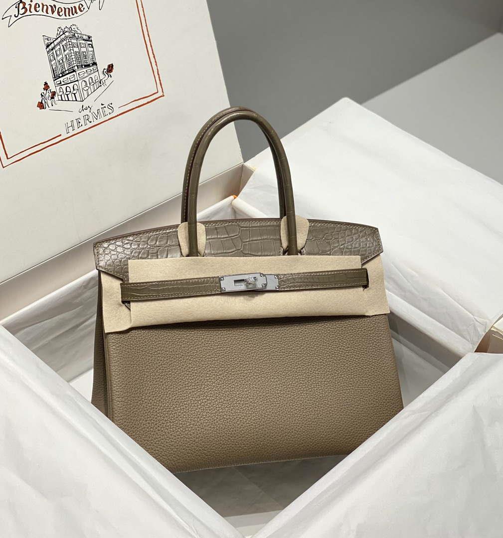 Hermes Birkin Tote Bag Togo Leather With High Gloss Nile Crocodile Emerald H28812