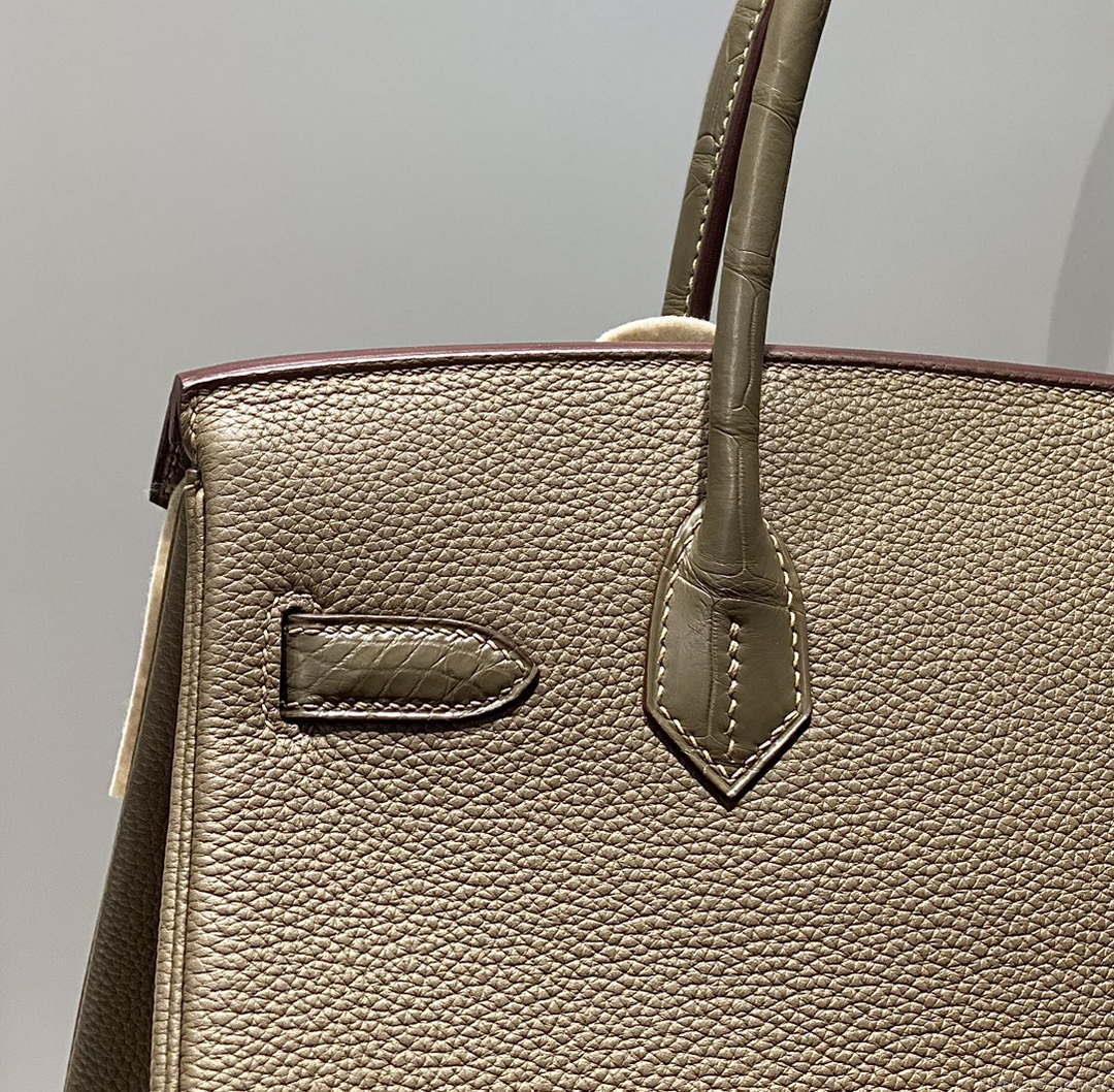 Hermes Birkin Tote Bag Togo Leather With High Gloss Nile Crocodile Emerald H28812