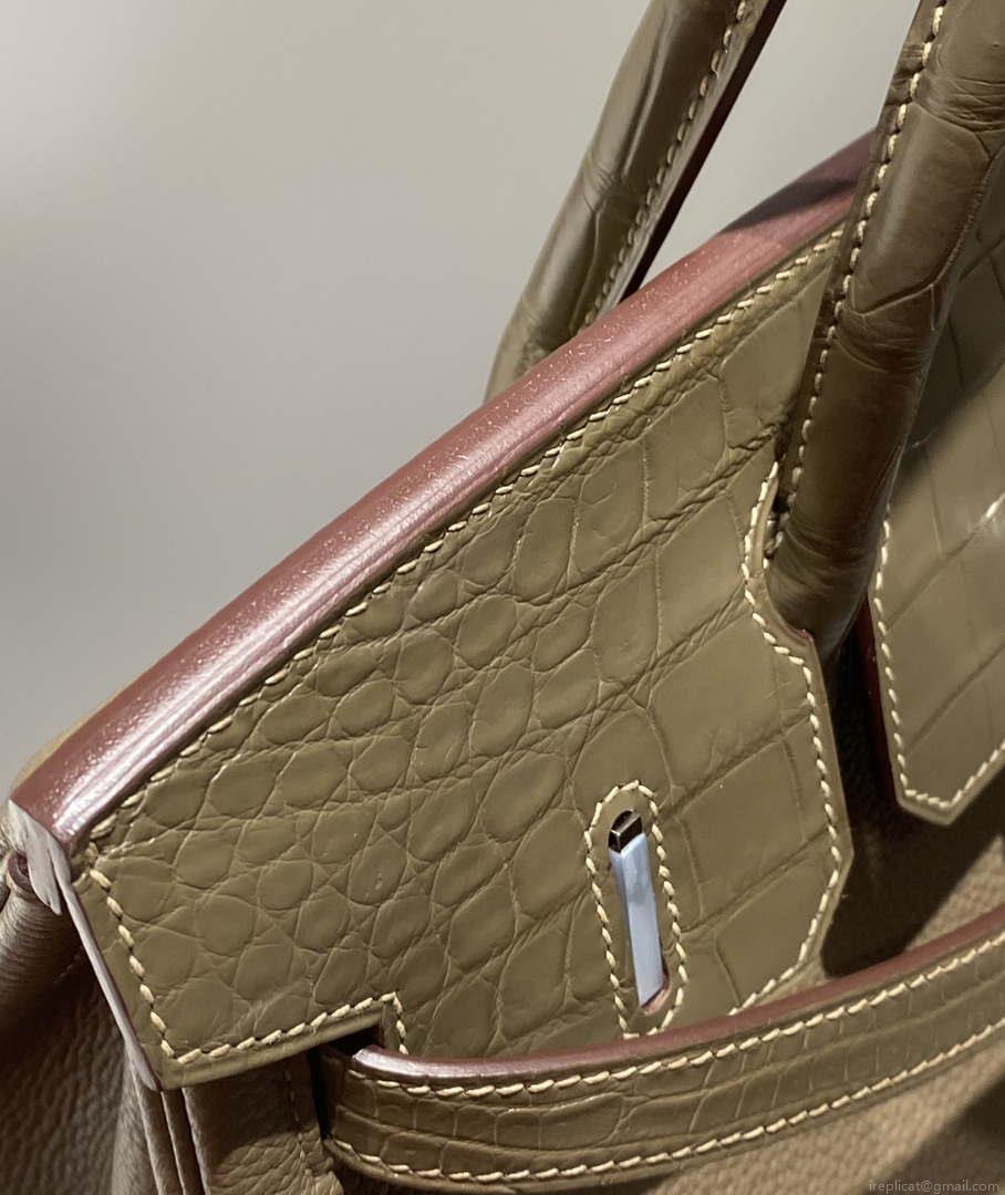 Hermes Birkin Tote Bag Togo Leather With High Gloss Nile Crocodile Emerald H28812