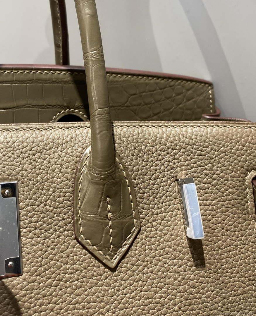 Hermes Birkin Tote Bag Togo Leather With High Gloss Nile Crocodile Emerald H28812
