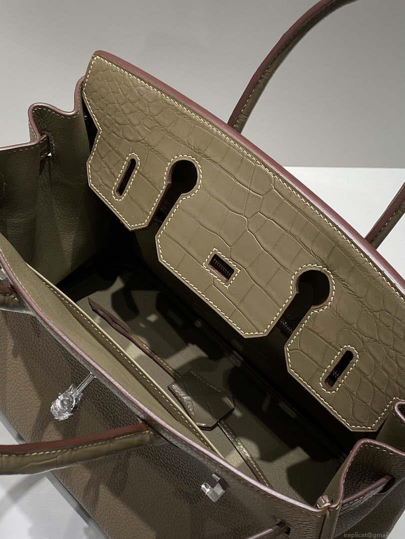 Hermes Birkin Tote Bag Togo Leather With High Gloss Nile Crocodile Emerald H28812