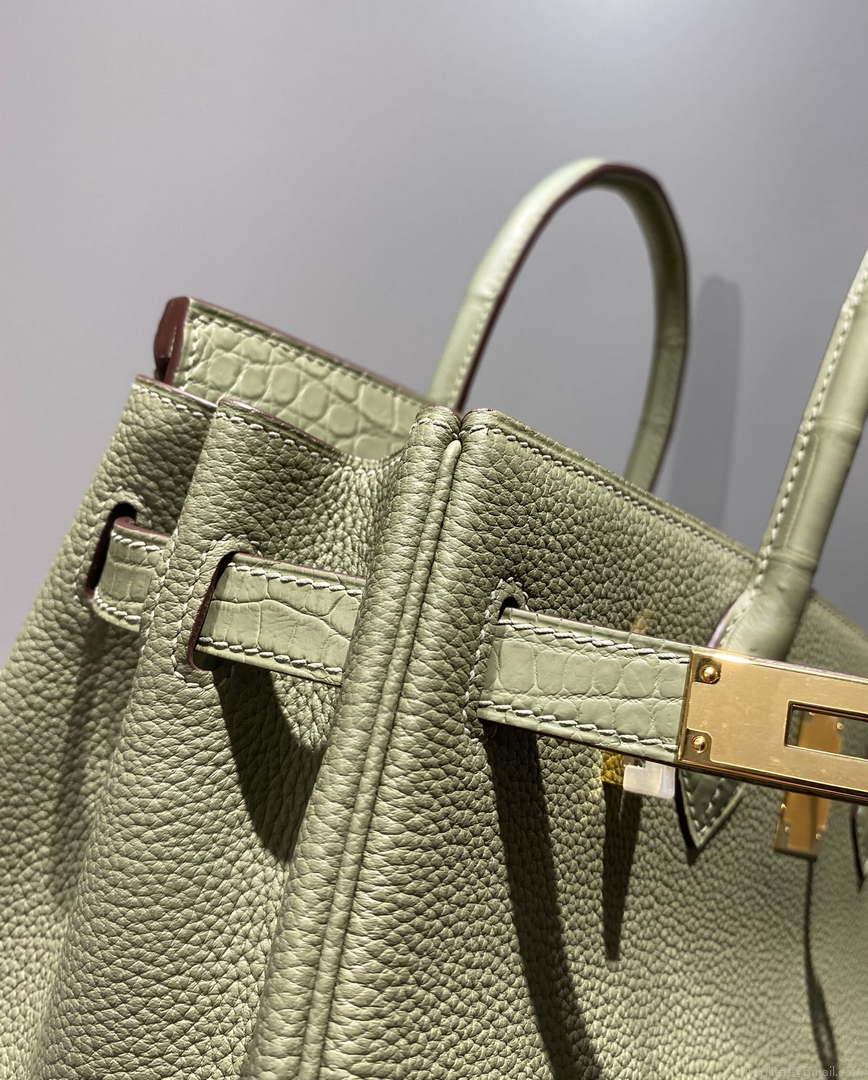 Hermes Birkin Tote Bag Togo Leather With High Gloss Nile Crocodile Emerald H28818