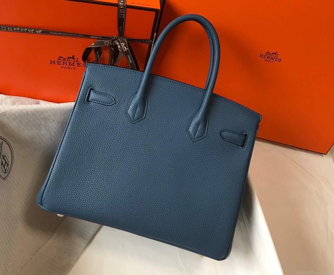 Hermes Birkin Designer Tote Bag Togo Leather 28345 Navy Blue