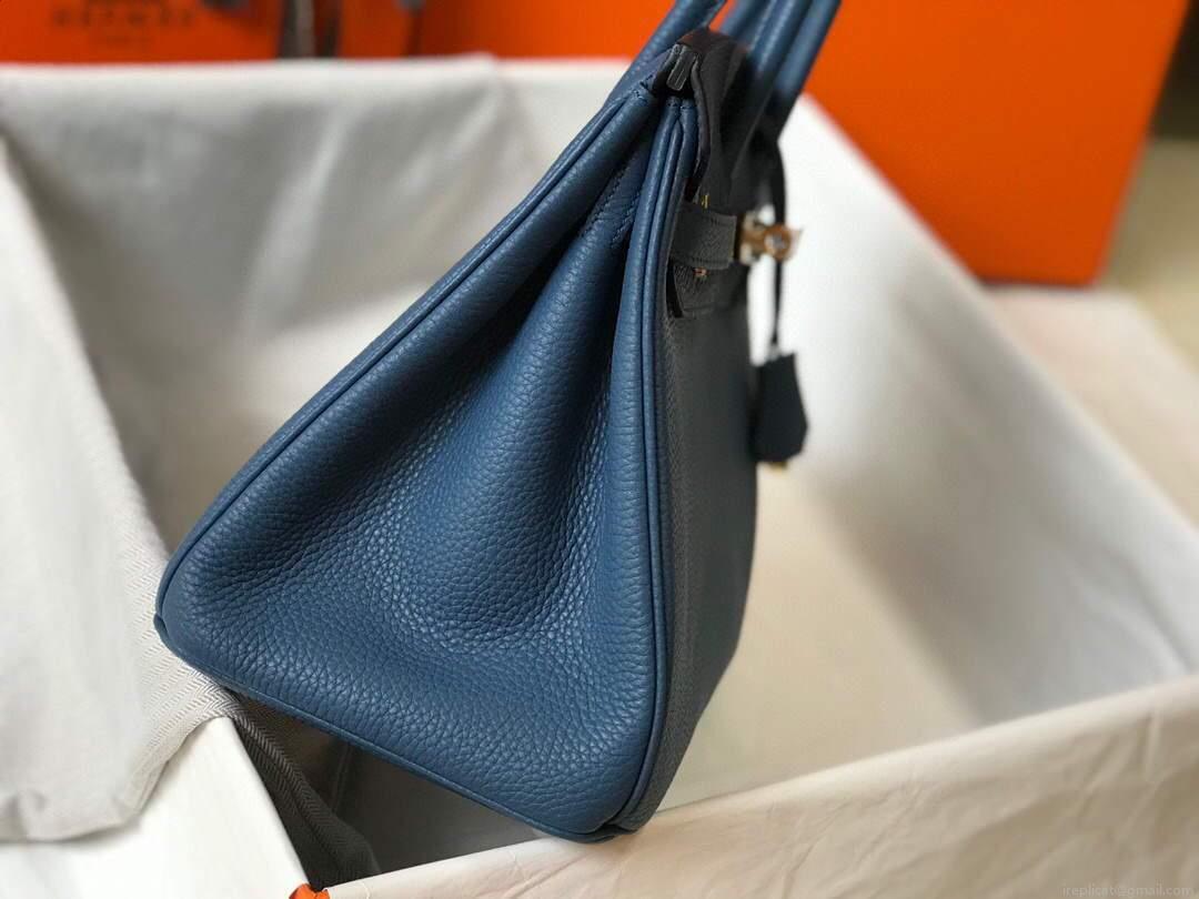 Hermes Birkin Designer Tote Bag Togo Leather 28345 Navy Blue