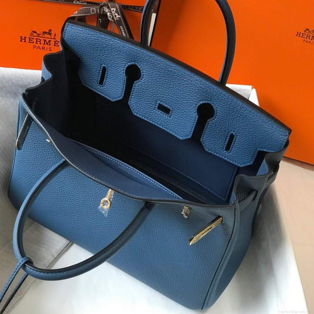 Hermes Birkin Designer Tote Bag Togo Leather 28345 Navy Blue