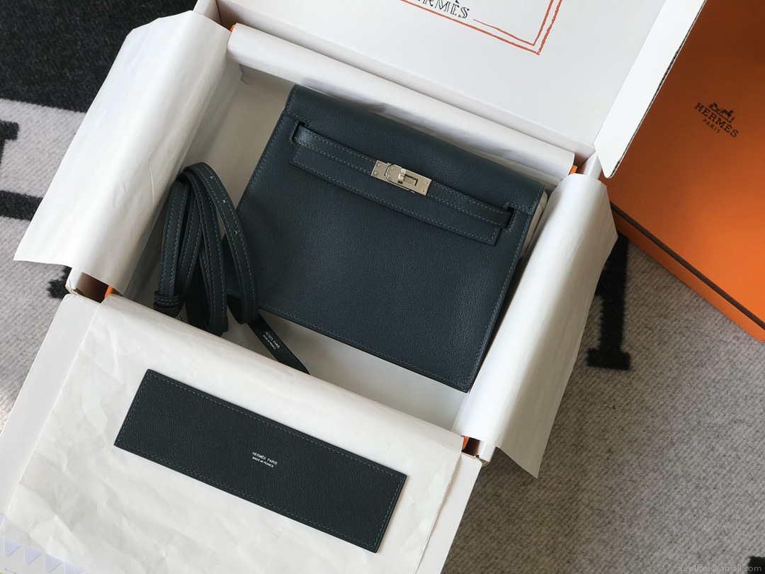 Hermes Kelly Danse 22cm Leather Bag 20354 Dark Green