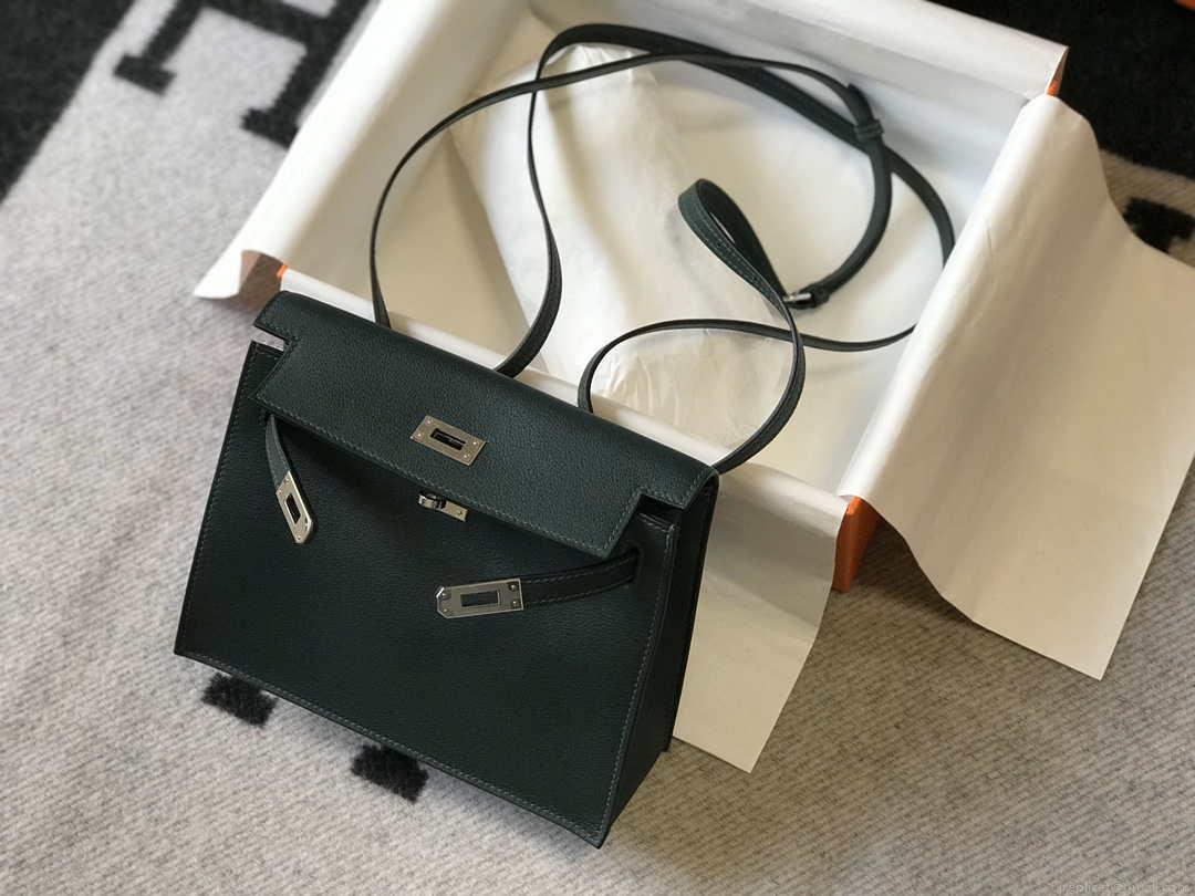 Hermes Kelly Danse 22cm Leather Bag 20354 Dark Green
