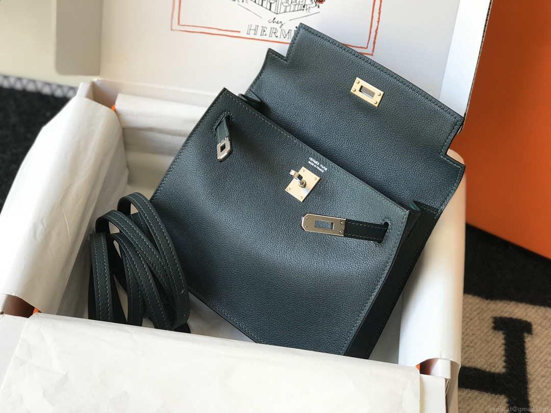 Hermes Kelly Danse 22cm Leather Bag 20354 Dark Green