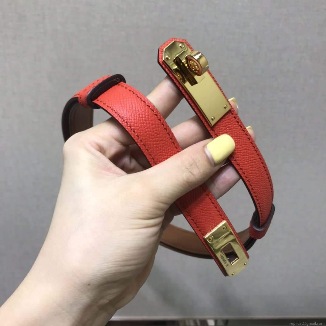 Hermes Women’s Kelly Leather Belt 20MM 19019 Orange Red