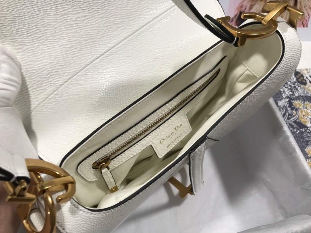 Dior M0446 Dior Saddle Bag M0447 White Grained Calfskin