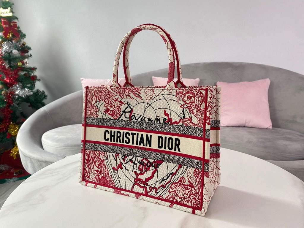 Dior M1296 Small DIOR BOOK TOTE Red and White D-Royaume d’Amour Embroidery Red and white