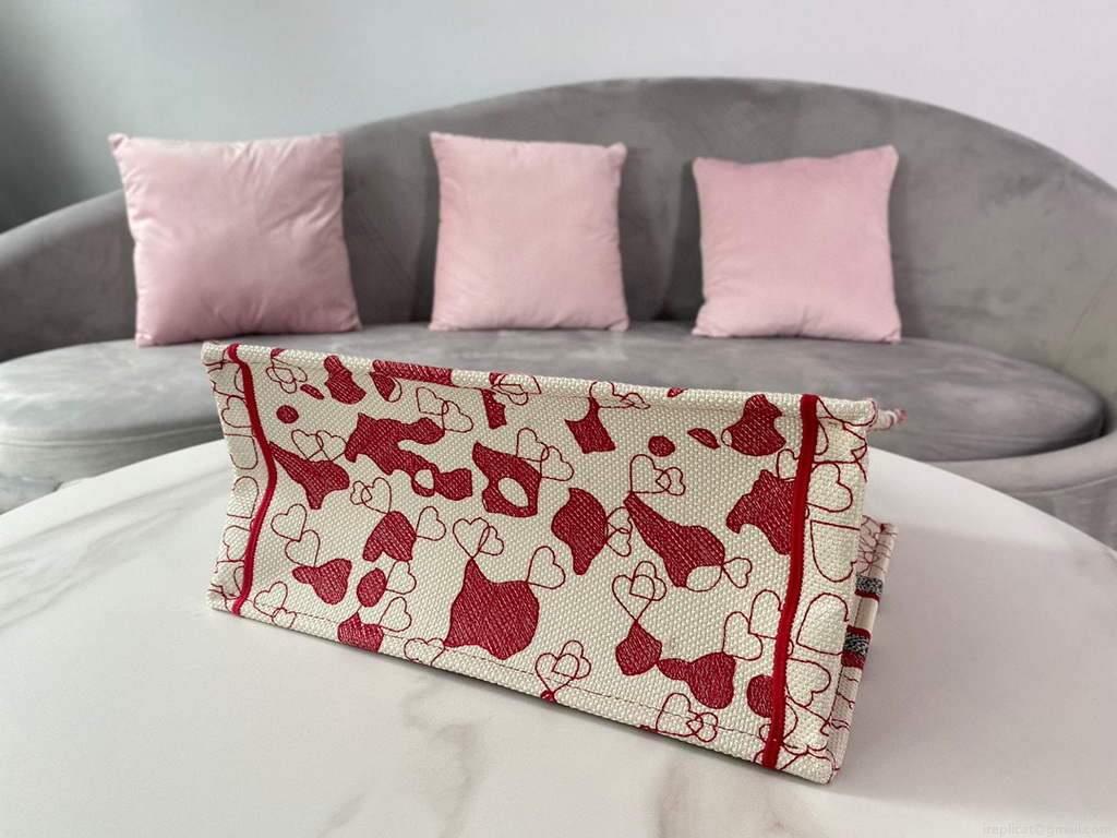 Dior M1296 Small DIOR BOOK TOTE Red and White D-Royaume d’Amour Embroidery Red and white