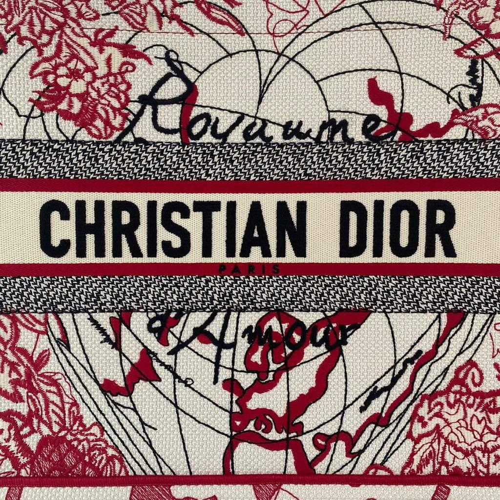 Dior M1296 Small DIOR BOOK TOTE Red and White D-Royaume d’Amour Embroidery Red and white
