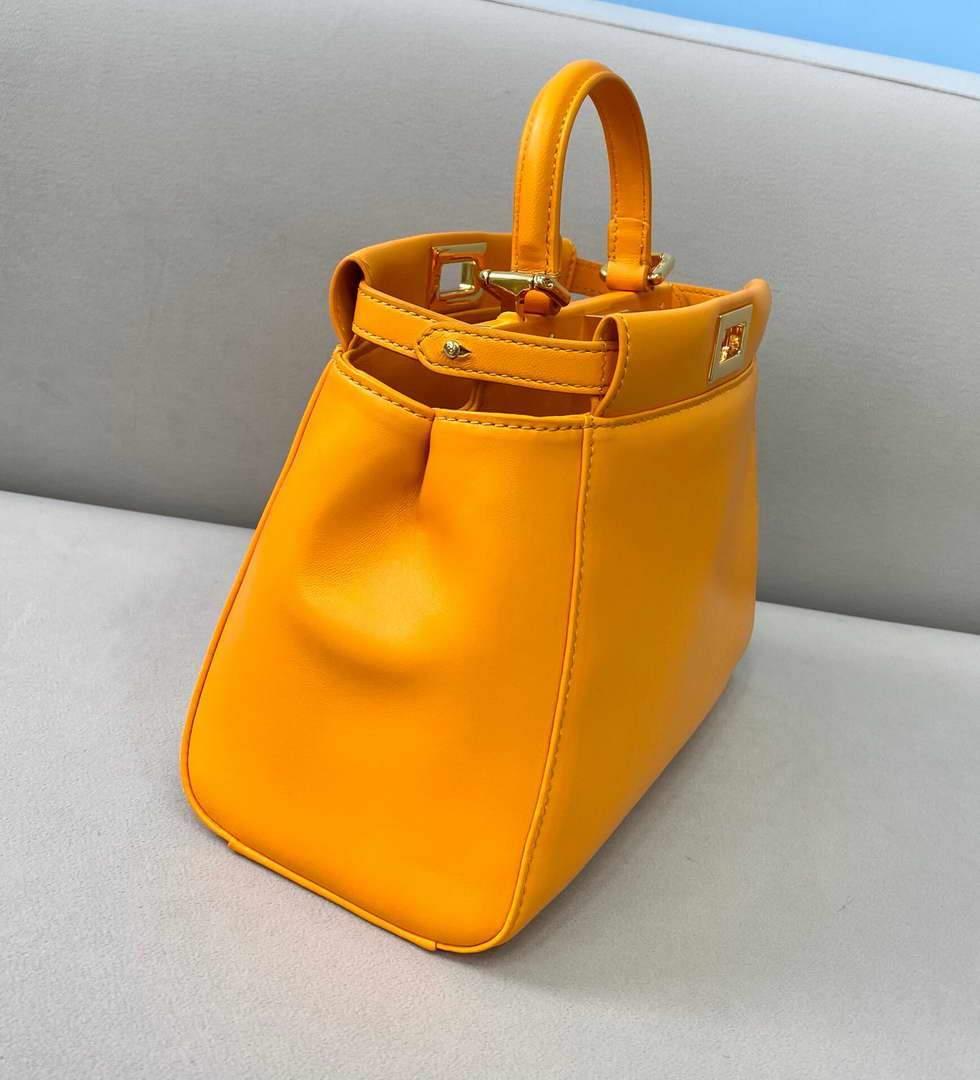 Fendi 8BN244 Peekaboo Iconic Mini Orange Nappa Leather Bag
