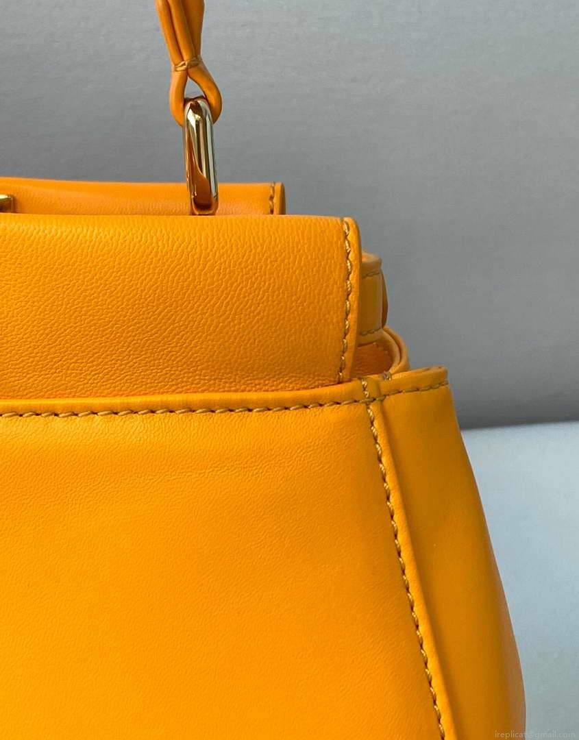 Fendi 8BN244 Peekaboo Iconic Mini Orange Nappa Leather Bag