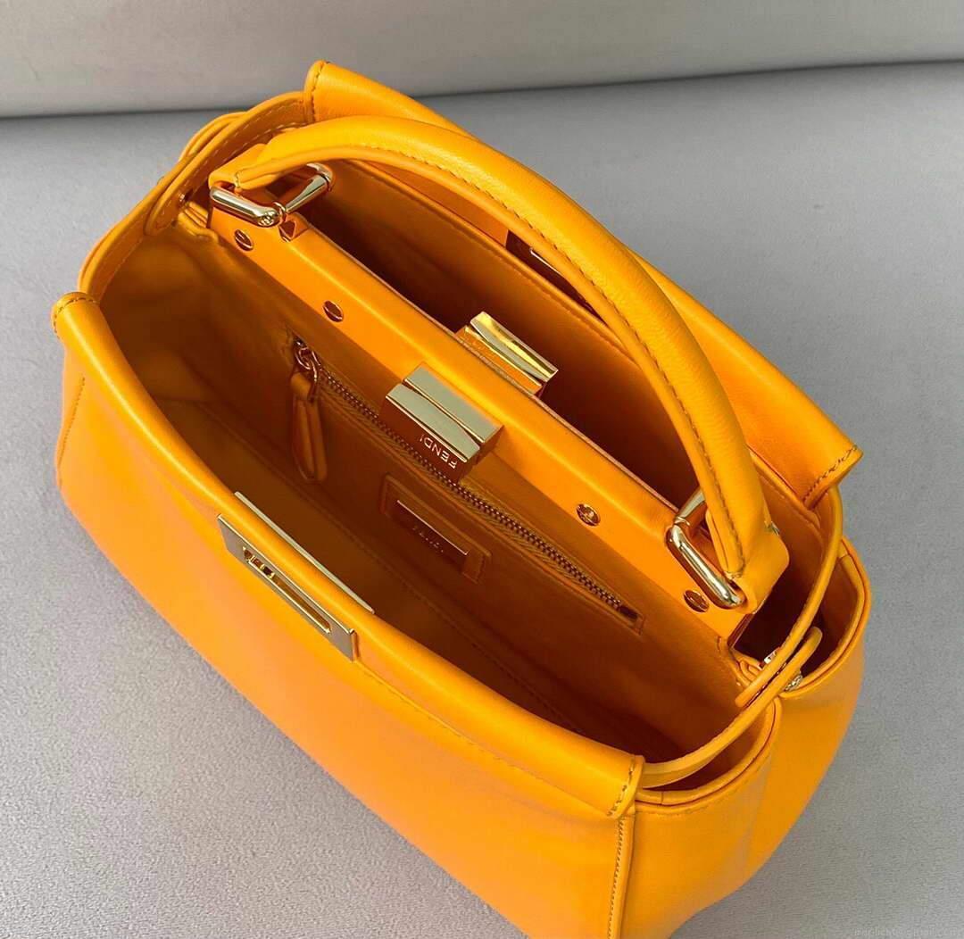 Fendi 8BN244 Peekaboo Iconic Mini Orange Nappa Leather Bag
