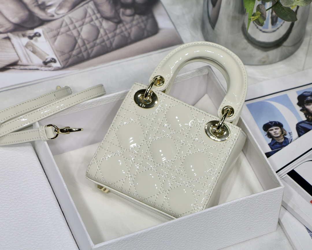 Dior MICRO LADY Dior Bag S0856 White Patent Cannage Lambskin