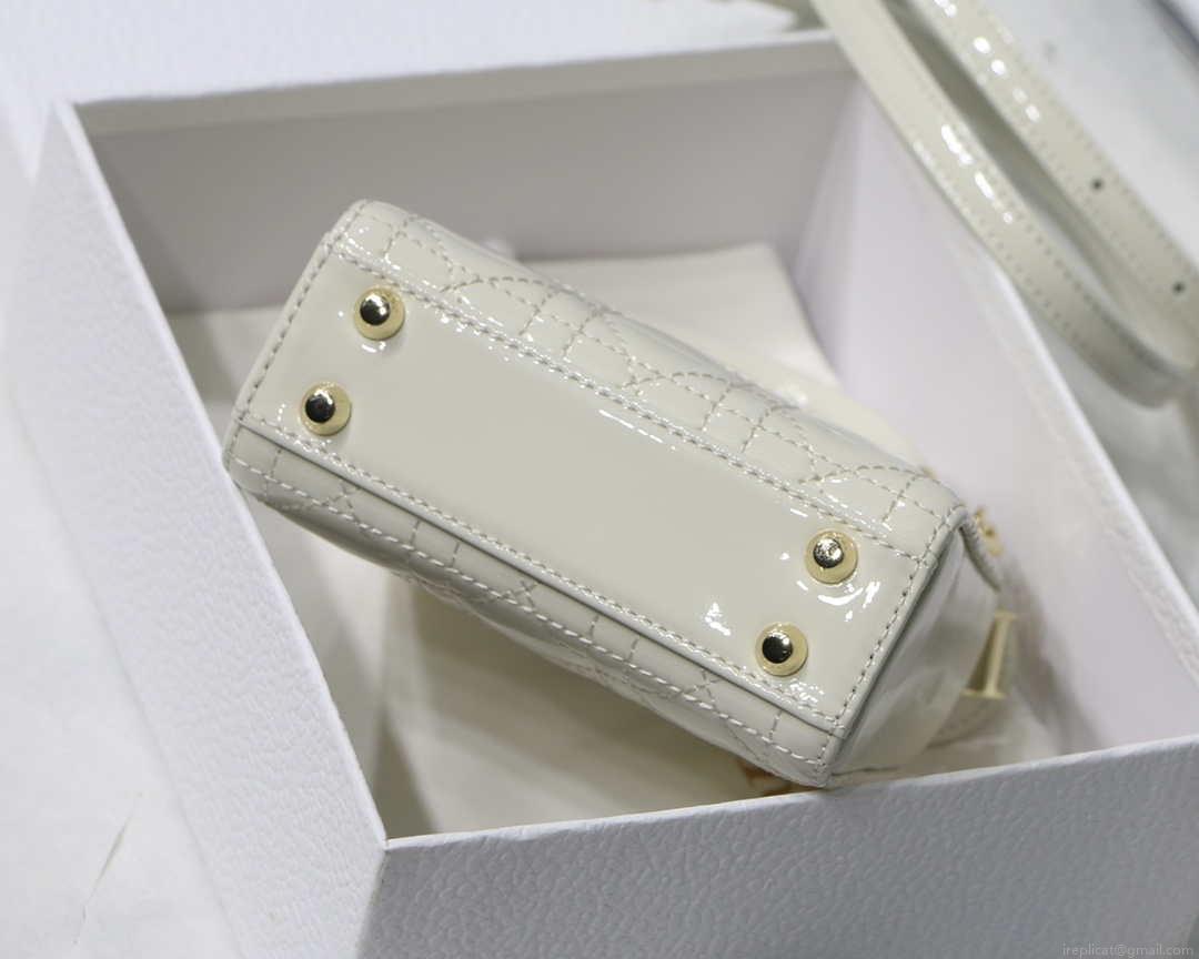 Dior MICRO LADY Dior Bag S0856 White Patent Cannage Lambskin