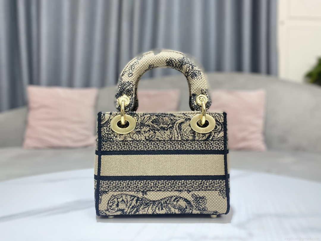 Dior M0500 MINI Lady D-LITE Bag Brown Toile de Jouy Embroidery
