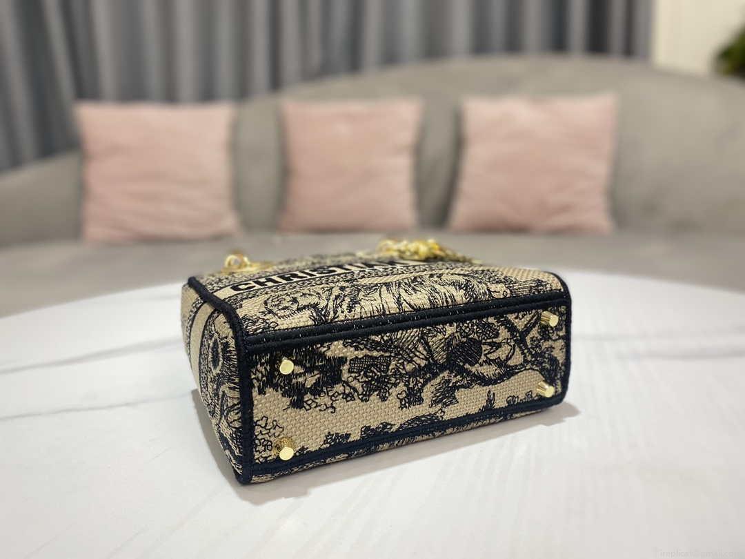 Dior M0500 MINI Lady D-LITE Bag Brown Toile de Jouy Embroidery