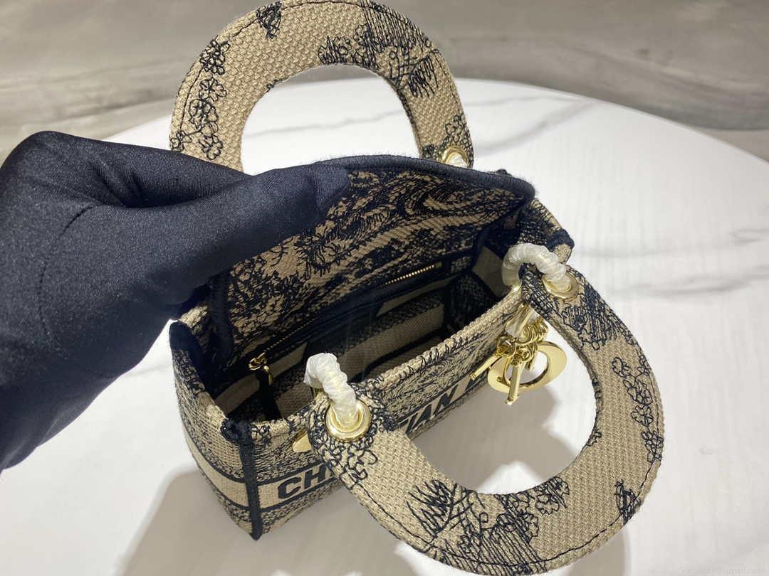 Dior M0500 MINI Lady D-LITE Bag Brown Toile de Jouy Embroidery