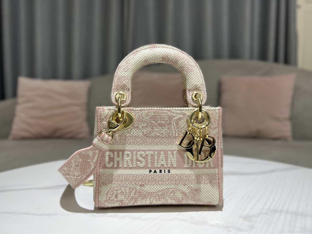 Dior M0500 MINI Lady D-LITE Bag Pink Toile de Jouy Embroidery