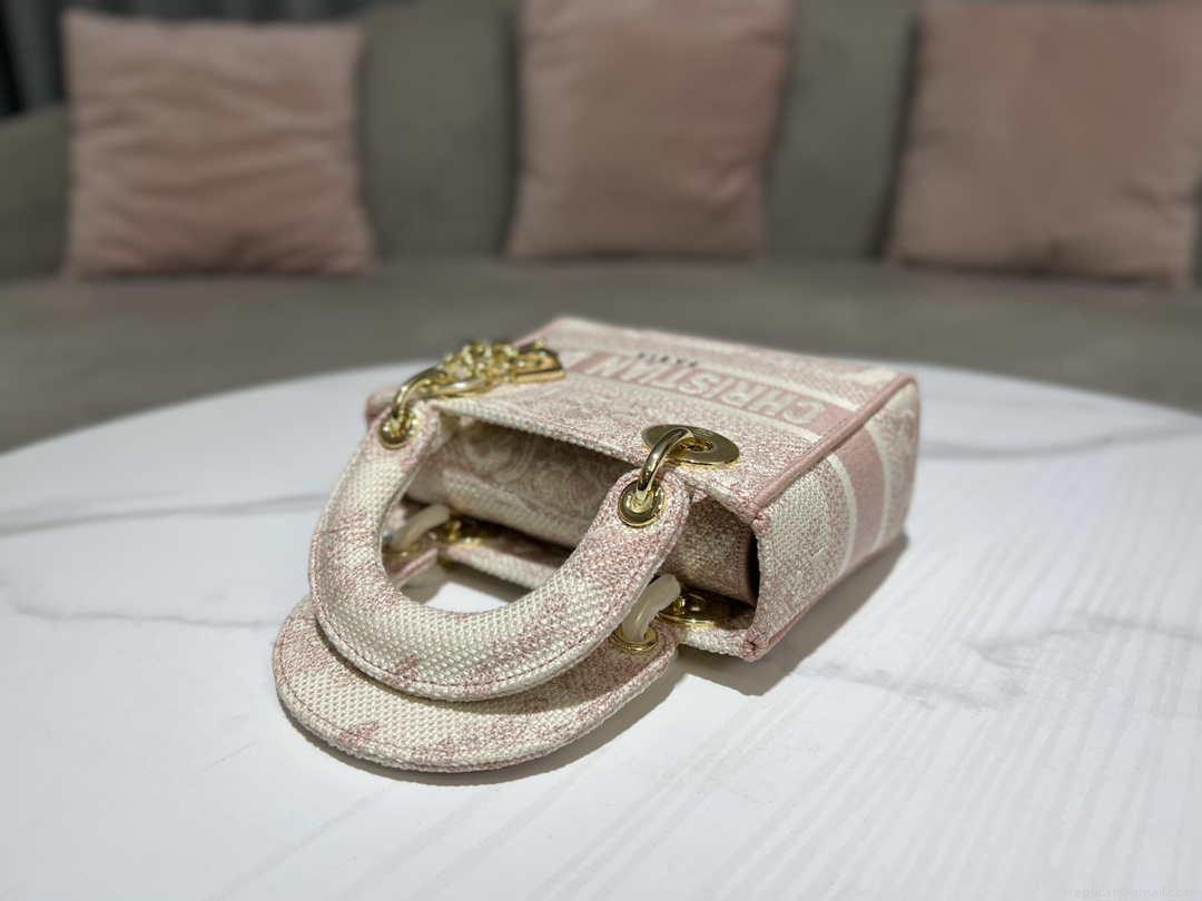 Dior M0500 MINI Lady D-LITE Bag Pink Toile de Jouy Embroidery