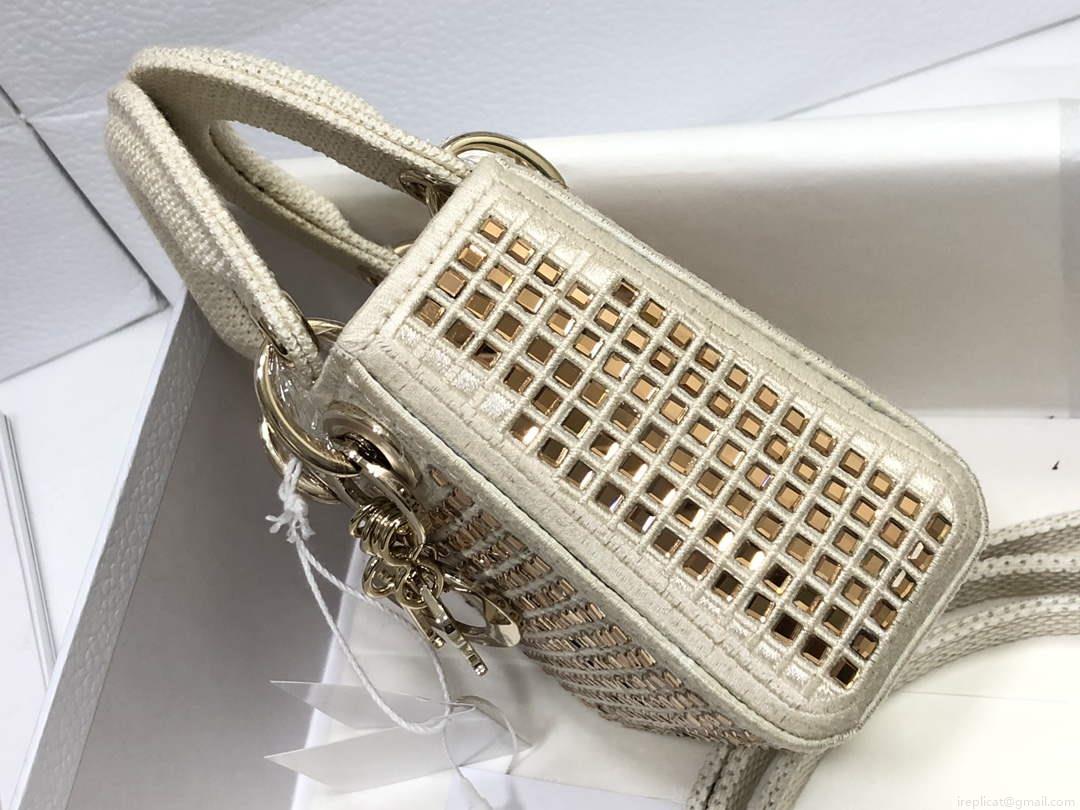 Dior S0856 Micro Lady Dior Bag Square Embroidery Set with White Multicolor Strass