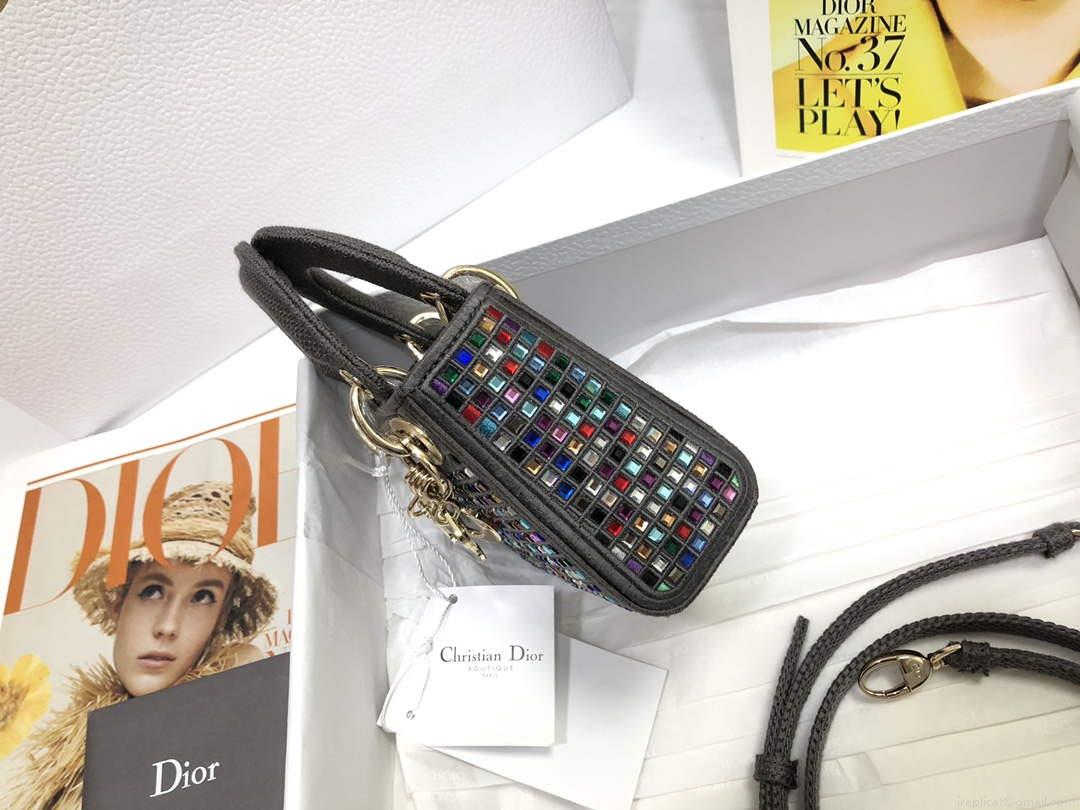 Dior S0856 Micro Lady Dior Bag Square Embroidery Set with Gray Multicolor Strass
