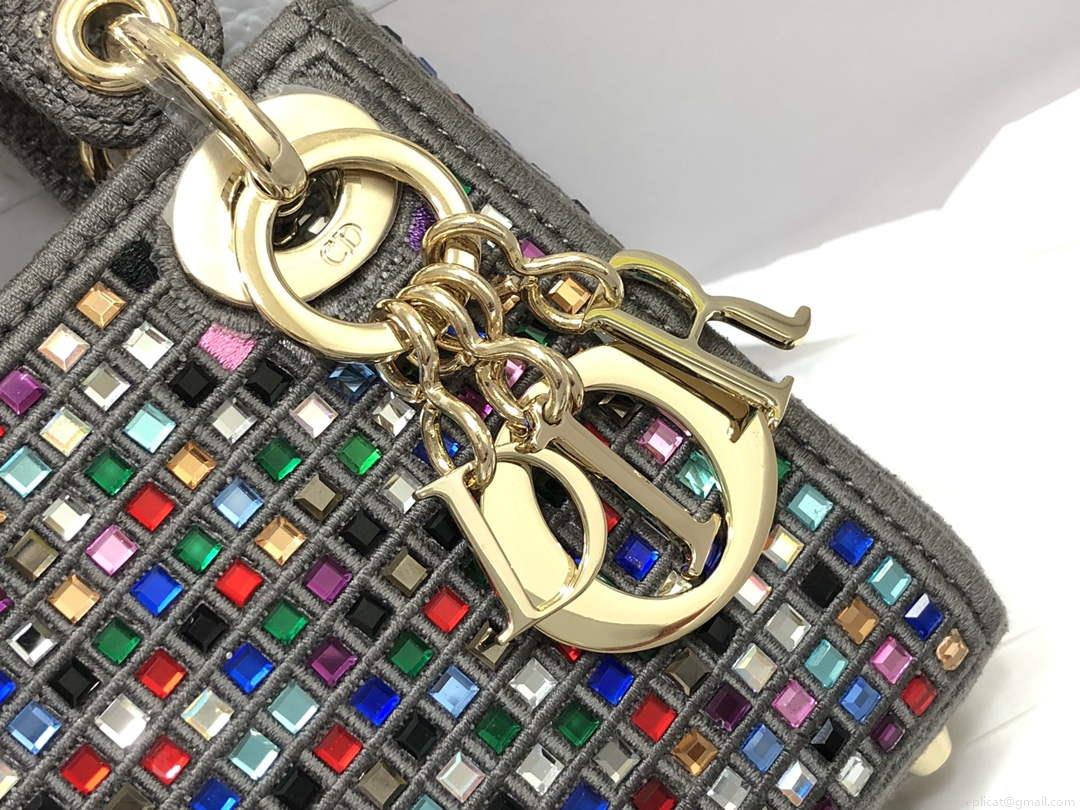 Dior S0856 Micro Lady Dior Bag Square Embroidery Set with Gray Multicolor Strass