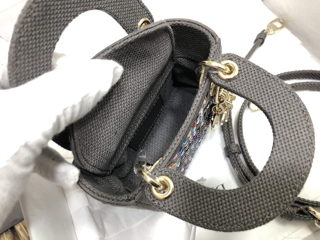 Dior S0856 Micro Lady Dior Bag Square Embroidery Set with Gray Multicolor Strass