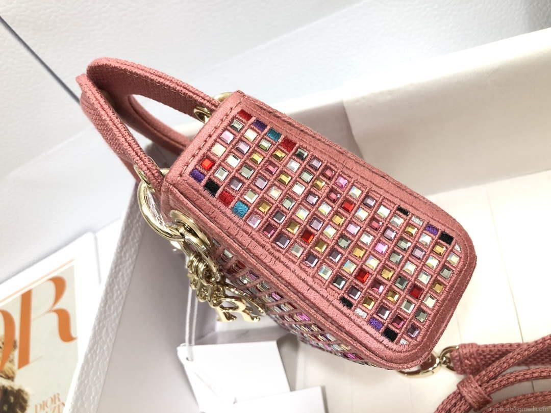 Dior S0856 Micro Lady Dior Bag Square Embroidery Set with Pink Multicolor Strass