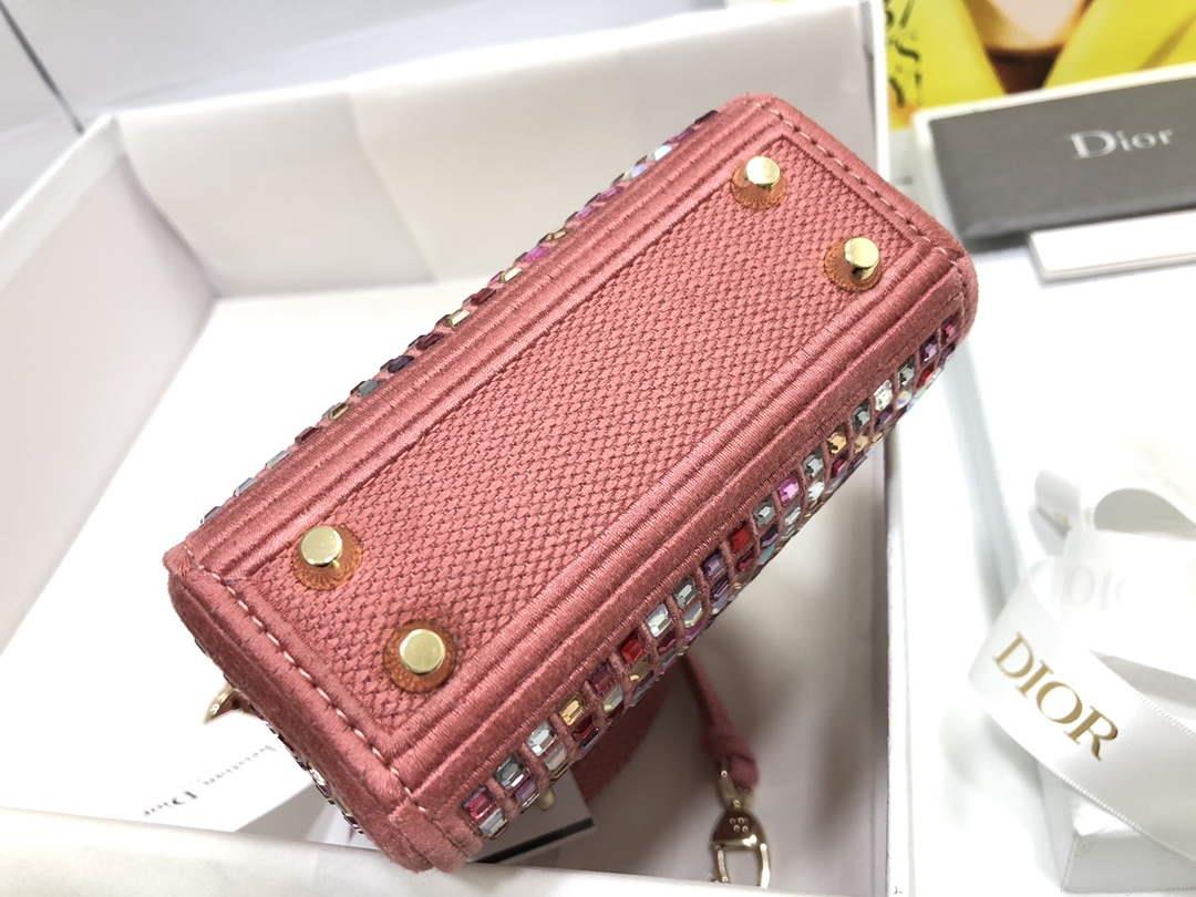 Dior S0856 Micro Lady Dior Bag Square Embroidery Set with Pink Multicolor Strass