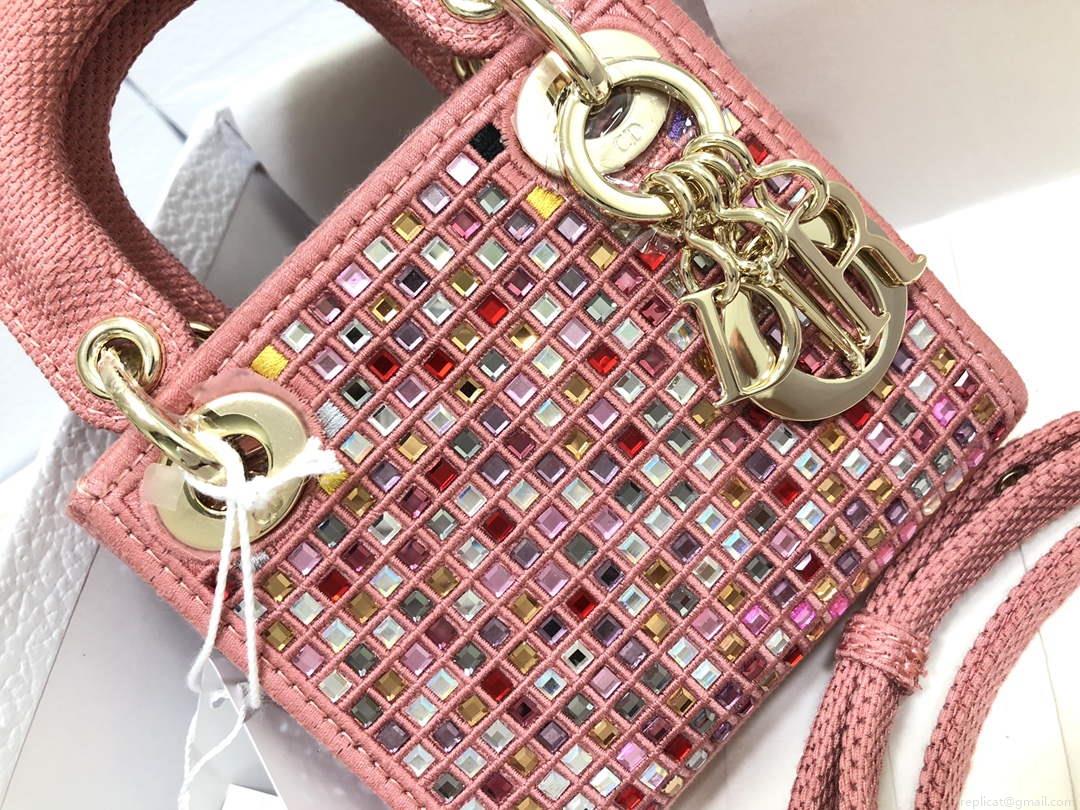 Dior S0856 Micro Lady Dior Bag Square Embroidery Set with Pink Multicolor Strass