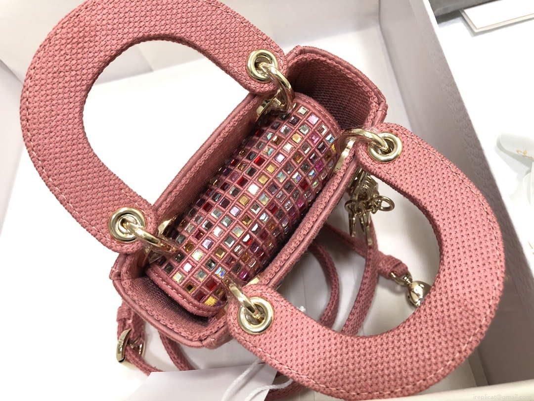 Dior S0856 Micro Lady Dior Bag Square Embroidery Set with Pink Multicolor Strass