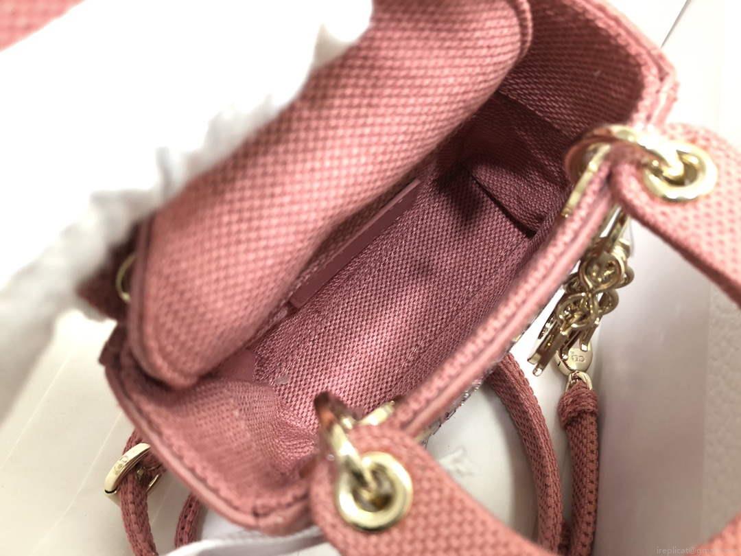 Dior S0856 Micro Lady Dior Bag Square Embroidery Set with Pink Multicolor Strass