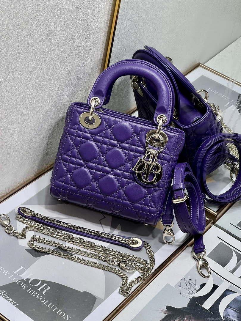 Dior M0505 Mini LADY Dior Bag Purple Cannage Lambskin